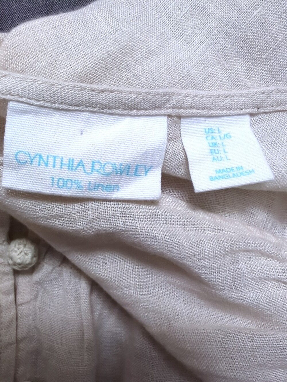 Cynthia Rowley Beige Linen Tassel Tie Shoulder Peplum Top Coastal Boho L - Picture 7 of 8